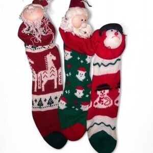 Vintage Christmas Knit Stockings Set